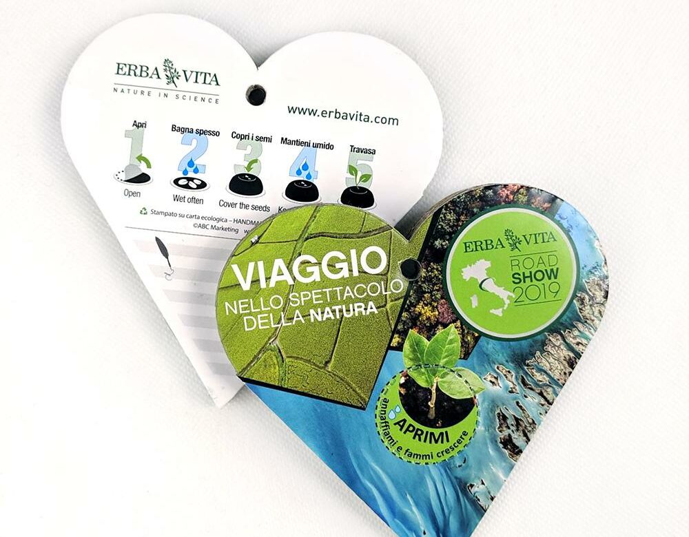Cartoline con semi Eco-Decors personalizzate su fronte e retro
